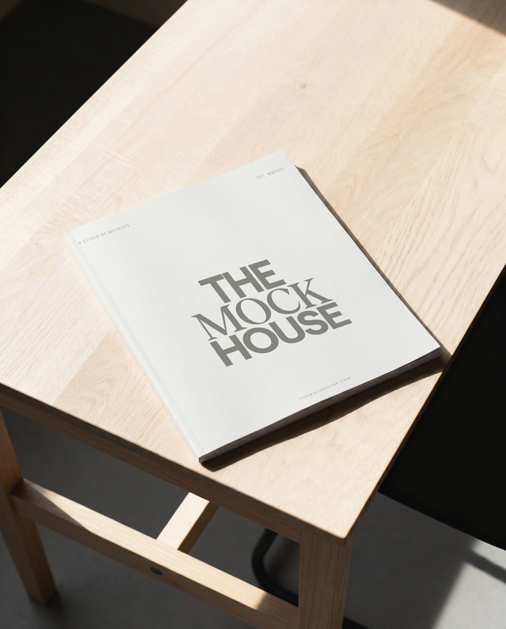 Minimal Booklet on Wood 01 magazine mockup